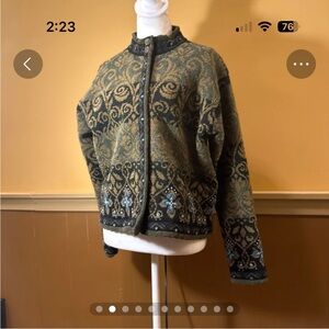 VTG  Icelandic Design Jacquard Floral Scroll Zip-up sweater  Jacket M Woman’s